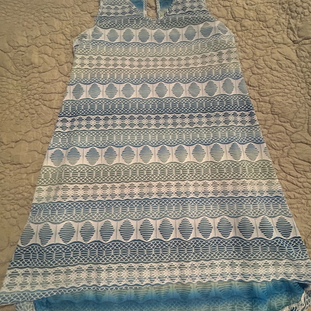 Blue and White Patterned Swim Dress